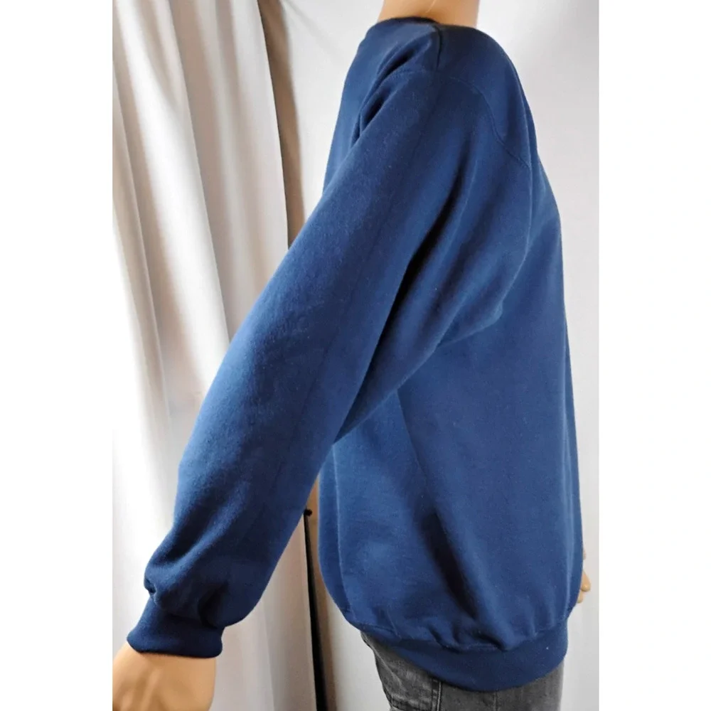 American Flag Embroidered Crewneck Pullover Sweatshirt Navy Mens L Patriotic
